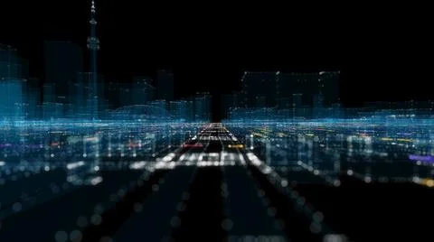 Futuristic Smart Digital City. Smart City And Technology Business Concept Stock Illustration