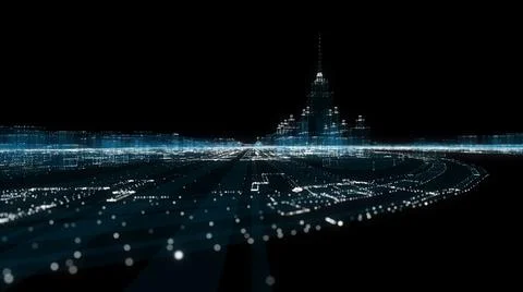 Futuristic Smart Digital City. Smart City And Technology Business Concept Stock Illustration