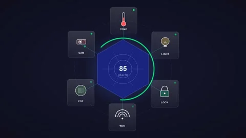 Futuristic Smart Home Control Panel UI with IoT Device Icons Stockbeeldmateriaal 333276312