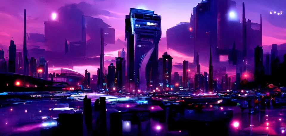 Futuristic smart megacity architecture digital IOT connected city buildings a Stock Illustration