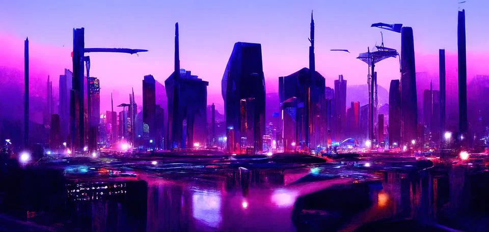 Futuristic smart megacity architecture digital IOT connected city buildings a Illustrazione stock