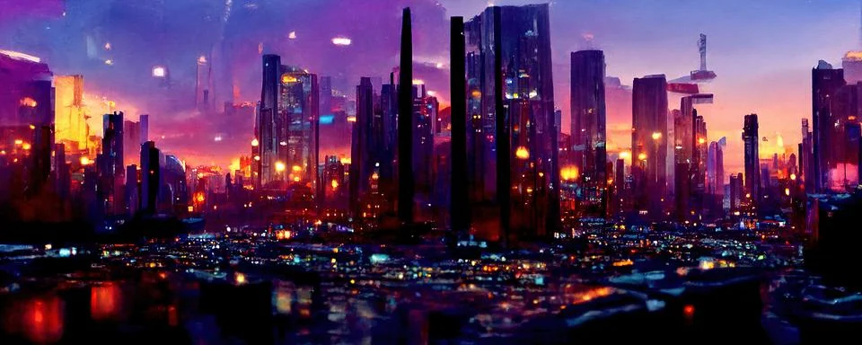 Futuristic smart megacity architecture digital IOT connected city buildings a Illustrazione stock
