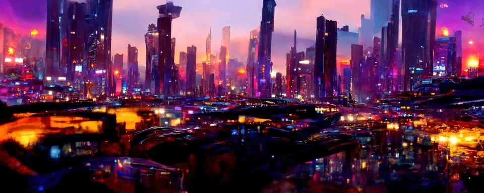 Futuristic smart megacity architecture digital IOT connected city buildings a Stock Illustration