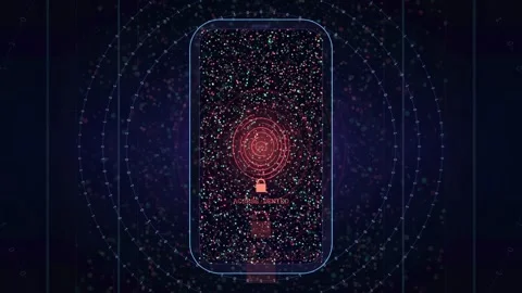 Futuristic Smartphone Interface with Digital Security Lock and Glowing Data Stock Footage 343170637