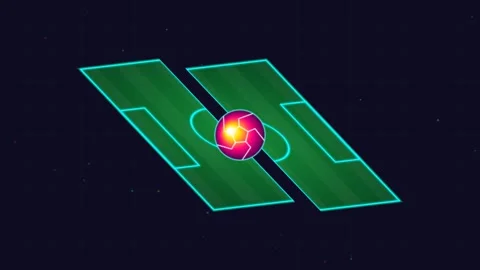 Futuristic Soccer Field Transition with Glowing Neon Ball and Star Confetti Vídeos de archivo 337702260