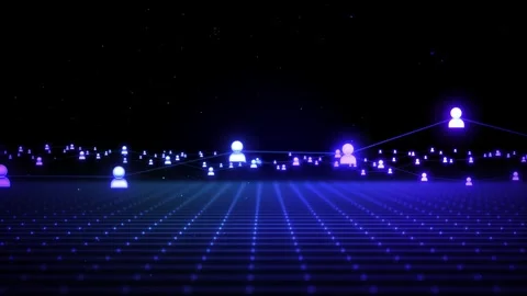 Futuristic social network connection on digital grid. 3D Neon. futuristic. Stock Footage 313130012