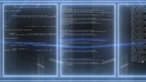 Futuristic software development animation showing transparent interface panels, Stock Footage 328698861