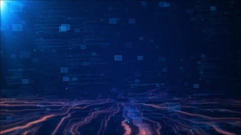 Futuristic software scene luminous circuit floating blue interface panels, deep Stock Footage 340466677