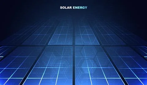 Futuristic solar panel technology background with digital grid lines and gl.. Stock Illustration