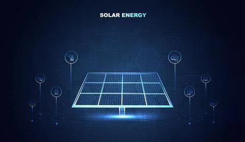 Futuristic solar panel technology concept with digital interface, clean ene.. Illustrazione stock