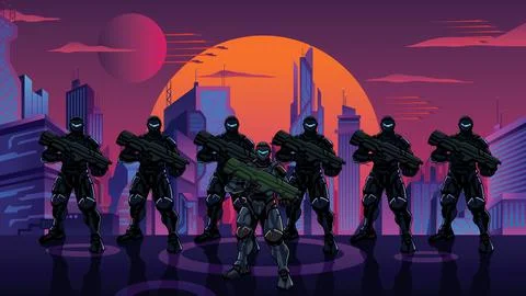 Futuristic Soldier Squad in City Stockillustratie