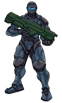 Futuristic Soldier Standing Stockillustratie