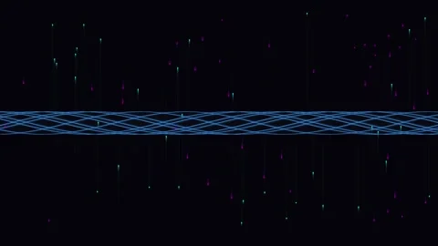 Futuristic Sound Frequency Line with Vertical Cyan Pink Sparks Overlay Video stock 341710852