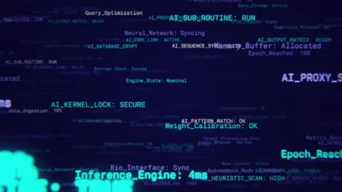 Futuristic source code and data streams on a digital display, seamless loop Stock Footage 335741896