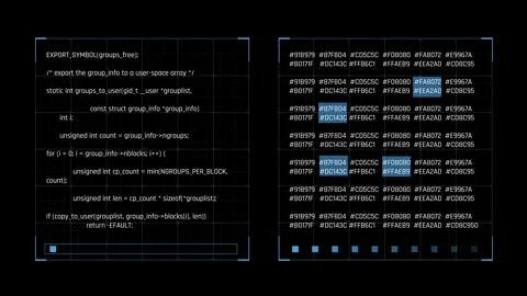 Futuristic Source Code And Hexadecimal Data Interface With Memory Analysis Stock Footage 341356023