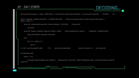 Futuristic Source Code Decoding Interface With Programming Console Stockbeeldmateriaal 344960972