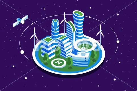 Futuristic space city Stock Illustration