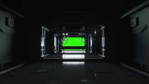 Futuristic space corridor, tunnel. flight view. Green screen footage. Cinematic  Stock Footage 71379215
