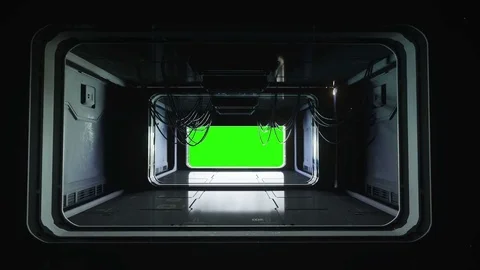 Futuristic space corridor, tunnel. flight view. Green screen footage. Cinematic  Stock Footage