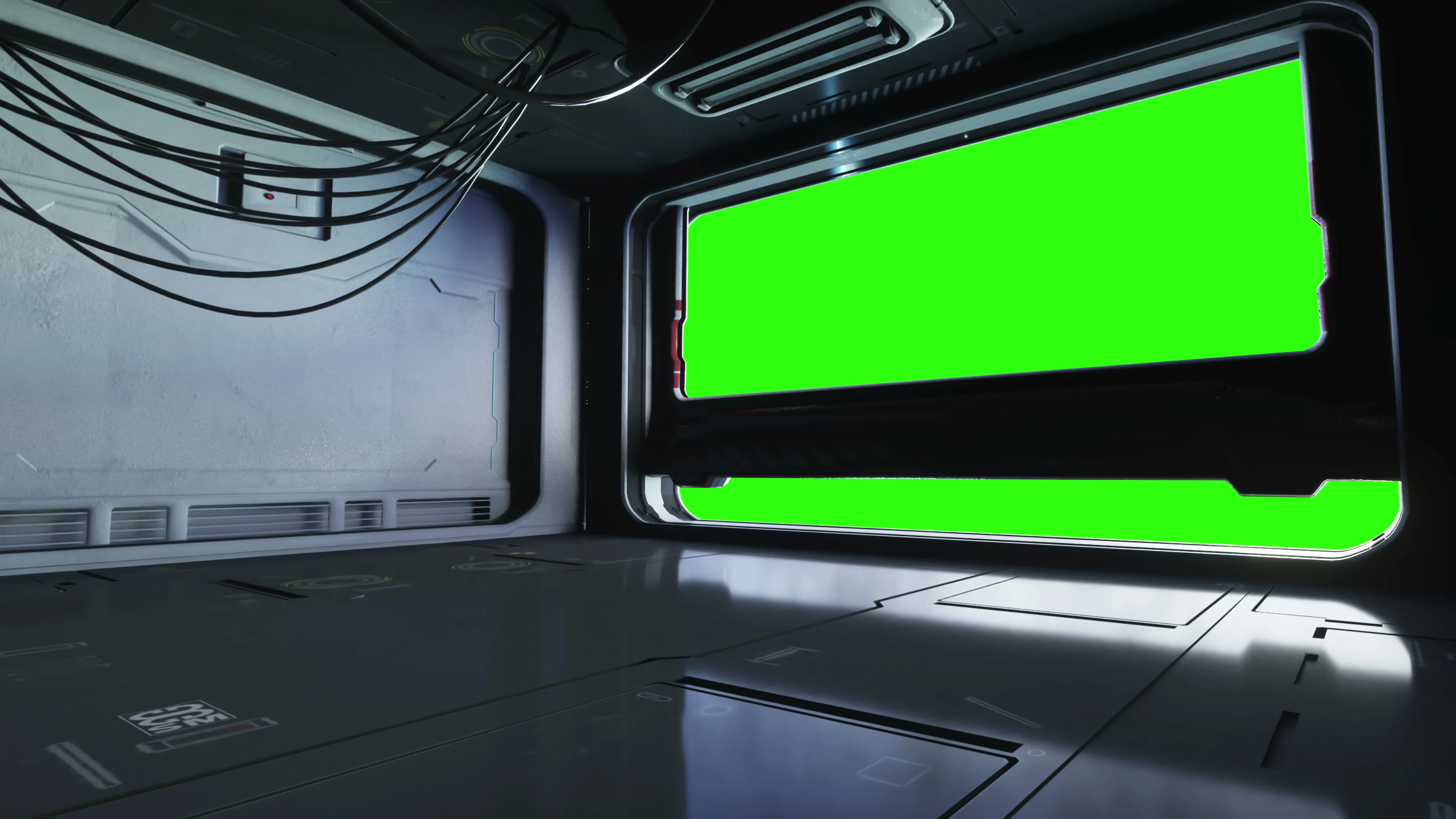 Futuristic Space Corridor Tunnel Flight View Green Screen
