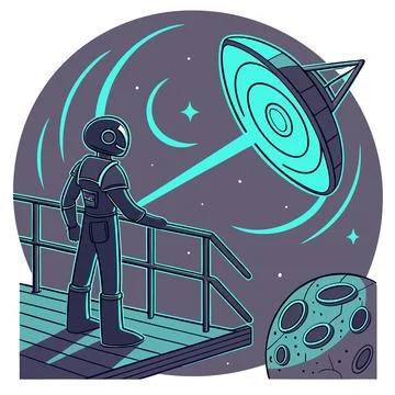Futuristic Space Exploration Icons with Alien Spaceship and Cosmic Portal Stock Illustration