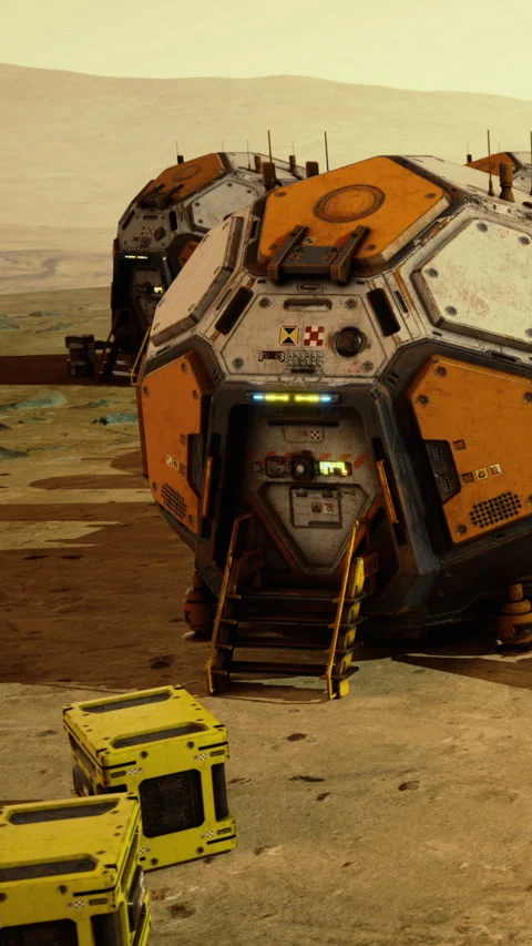 Futuristic space habitat on a distant planet showcases exploration Stock Footage 340078200
