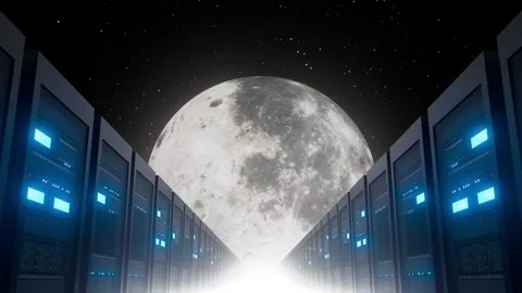 Futuristic Space Moon Data Center Server, AI Cloud Computing Concept Stockbeeldmateriaal 336204557