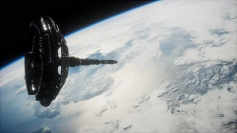 Futuristic Space satellite orbiting the earth Stock Footage 133653092