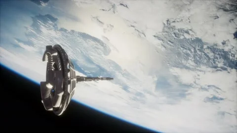 Futuristic Space satellite orbiting the earth Stock Footage 140613817