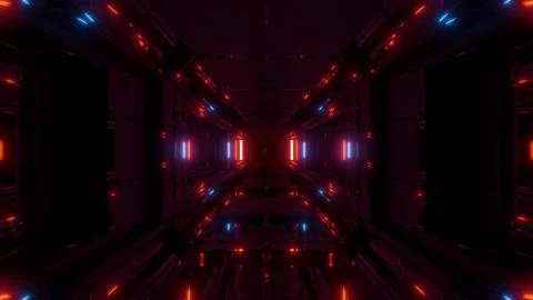 Futuristic space sci-fi hangar tunnel corridor with nice reflections and glass Illustrazione stock