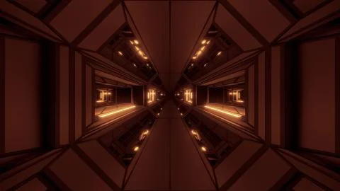 Futuristic space sci-fi temple hangar tunnel corridor with nice reflections and Stock Illustration