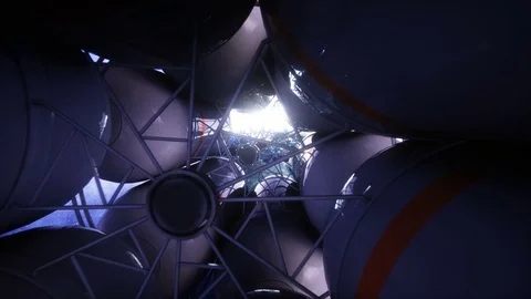 Futuristic space ship. flight view of the earth. Cinematic 4k animation. Stock Footage 71375359