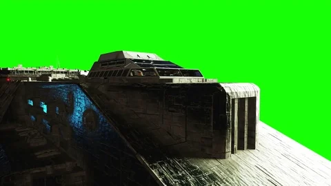 Futuristic space ship. realistic metal surface ship. Green screen footage. Stock Footage 71859618