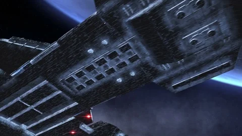 Futuristic space ship in space. Earth planet view. Realistic 4k animation. Vidéo 71814256