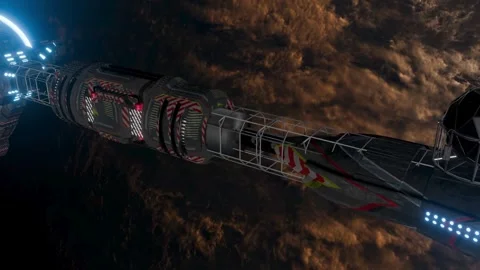 Futuristic Space Station and Spaceship Orbiting Earth Sci Fi Travel Stock Footage 331338607