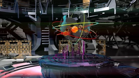 Futuristic space station inside. 3D rendering Vidéo 125089311