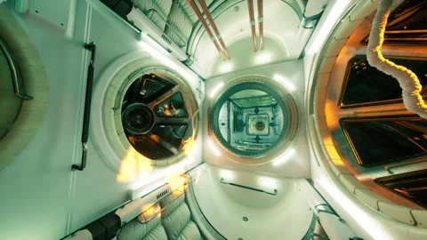 Futuristic space station interior with advanced tech and design 스톡 동영상 313980628
