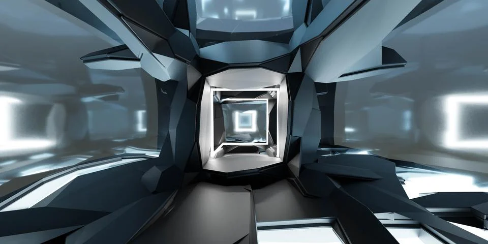 Futuristic space station lab future technology concept 3d render illustration Stock Illustration