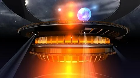 Futuristic space station orbiting celestial body in galaxy 스톡 일러스트