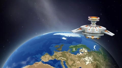 Futuristic Space Station Orbiting Planet Earth with Moon in Background Stock-Footage 344848641