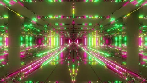 Futuristic space temple tunnel corridor with cool reflections and glass bottom Stock Illustration