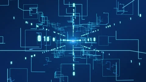 Futuristic space with wire frames, data, bits, binary code. Stock Footage 312577456
