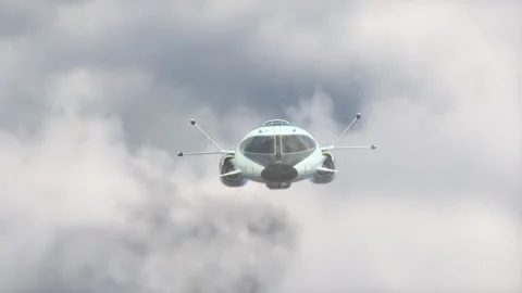 Futuristic Spacecraft flying in the cloudy sky. Stock Footage 166221182