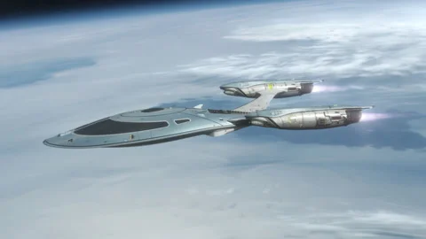 Futuristic Spacecraft flying over a Planet. Stock Footage 296335160