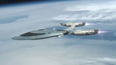 Futuristic Spacecraft flying over a Planet. Stock Footage 296765217