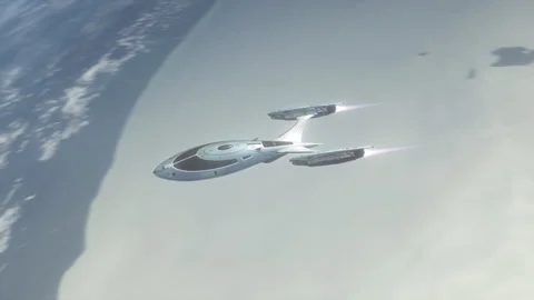 Futuristic Spacecraft flying over a Planet. Stock Footage 317388883
