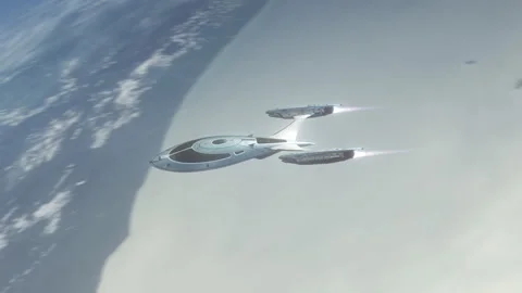 Futuristic Spacecraft flying over a Planet. Stock Footage 318096872