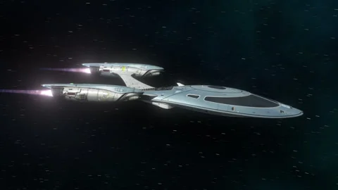 Futuristic Spacecraft Flying in Space. Stock Footage 295398305