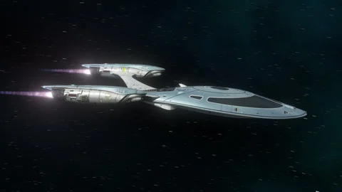 Futuristic Spacecraft Flying in Space. Video stock 296409020