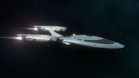 Futuristic Spacecraft Flying in Space. Video stock 297290024